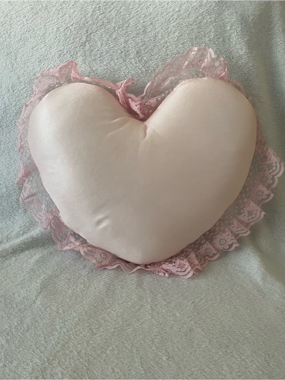 Set of 2 Pink Satin Heart Shaped Lace Accent Pillow